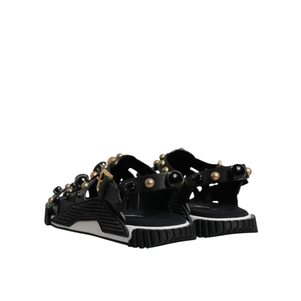 Dolce & Gabbana gabbana black leather studded slides med perler