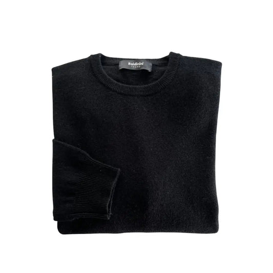 Baldinini trend black cashmere sweater med ribbed manchetter og halsudskæring