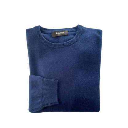 Baldinini trend blue cashmere sweater, navy folded with ribbed neck