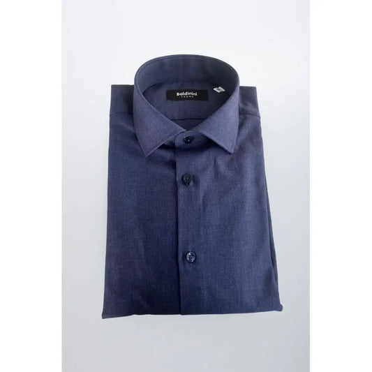 Baldinini Trend Blue Cotton herre shirt i marineblå bomuld med tekstur