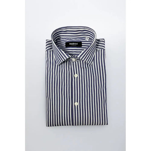Baldinini Trend Blue Cotton herreskjorte med navy-hvide striber