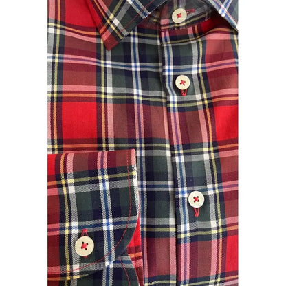 Baldinini Trend multicolor bomuldsskjorte i rød, marineblå og hvidt tern med rødt korsbroderi