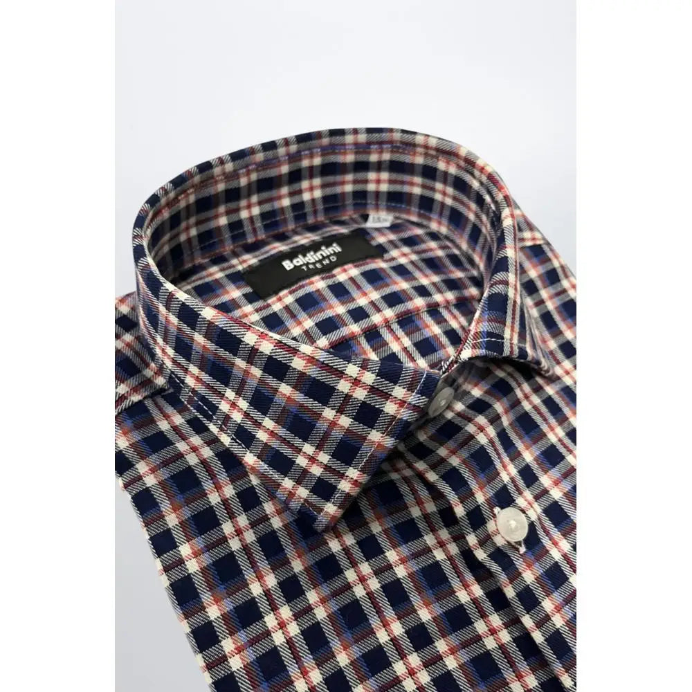 Baldinini Trend multicolor cotton herre shirt i navy, rød og creme plaid