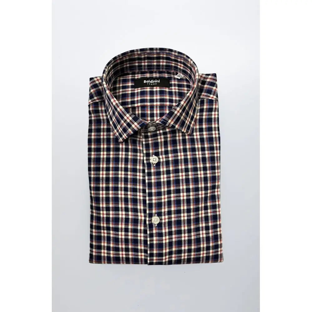 Baldinini trend multicolor cotton herre shirt i navy, creme og burgundy