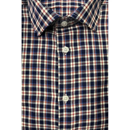 Baldinini trend multicolor cotton herre shirt i navy blå, hvid og rustfarvet plaid