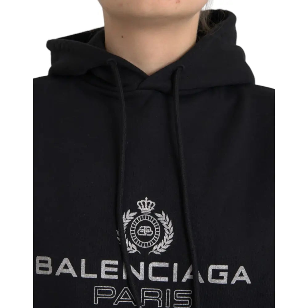 Balenciaga Black Cotton Logo Hooded Pullover Sweatshirt Sweater