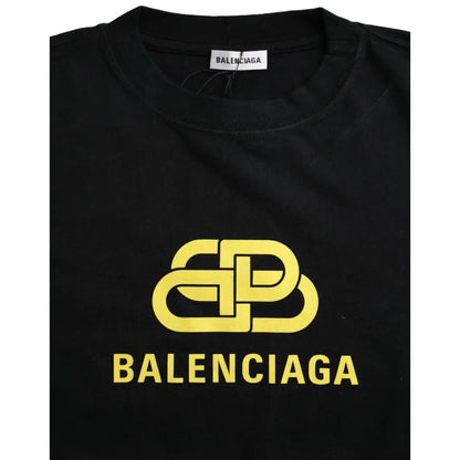 Balenciaga Black Cotton Logo Print Crew Neck Short Sleeves T-shirt