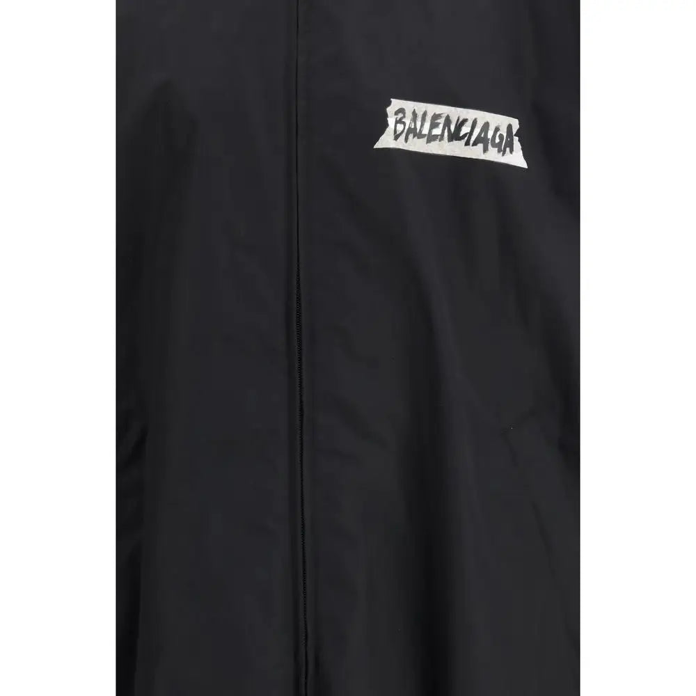 Balenciaga black cotton shell jacket med hvid graffiti-logo