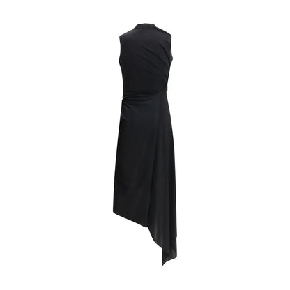 Balenciaga black polyamide casual dress with draped asymmetrical hem