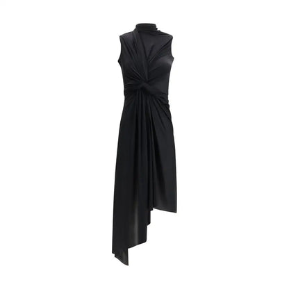 Balenciaga black polyamide casual dress with satin sleeveless high neckline and asymmetrical hem