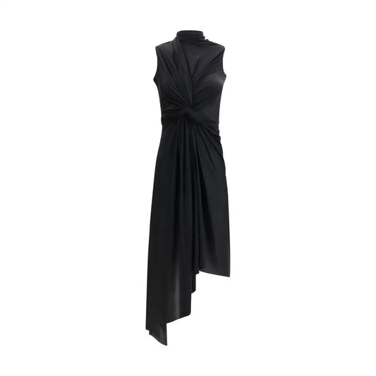 Balenciaga black polyamide casual dress with satin sleeveless high neckline and asymmetrical hem