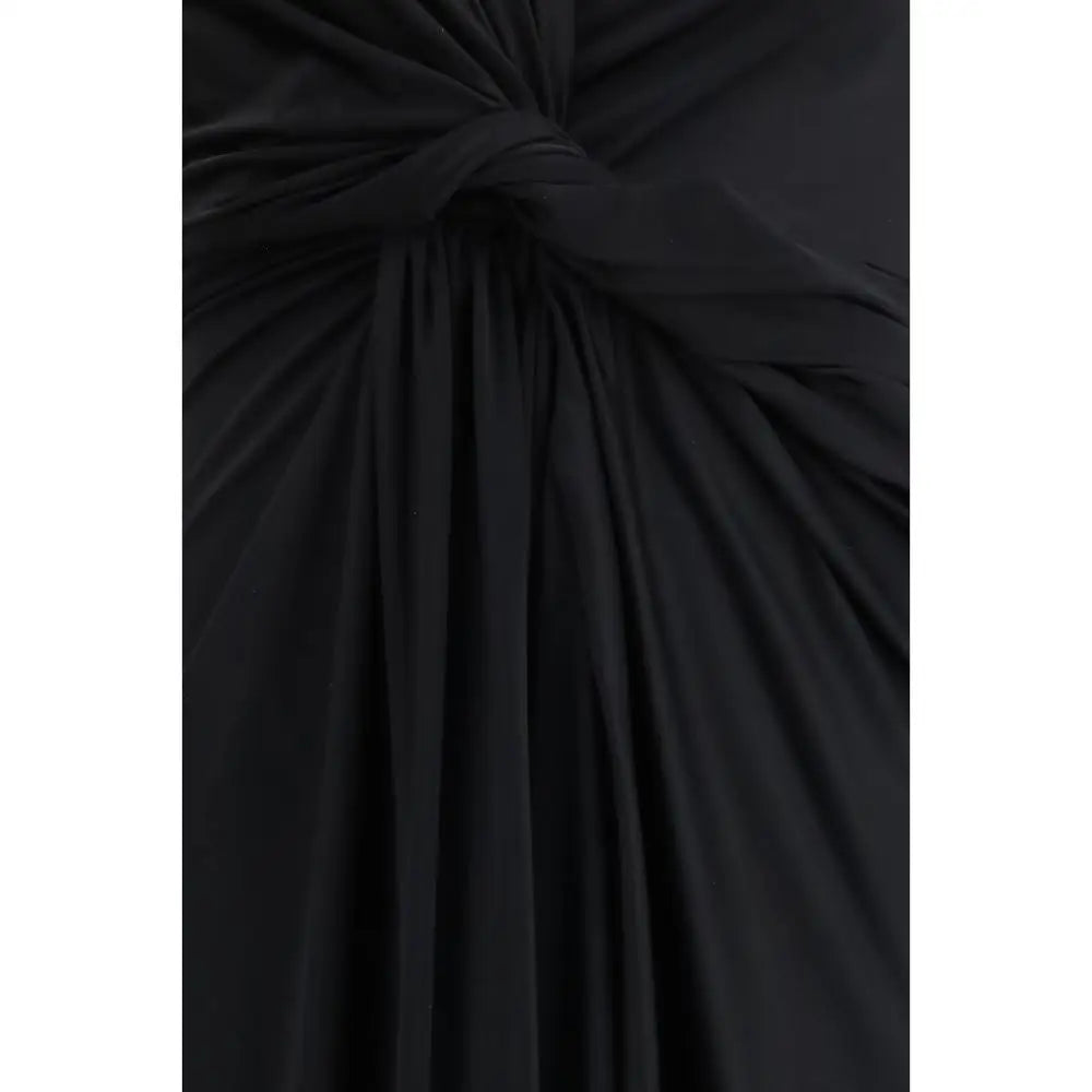 Balenciaga black polyamide casual dress with ruched fabric and central knot detail