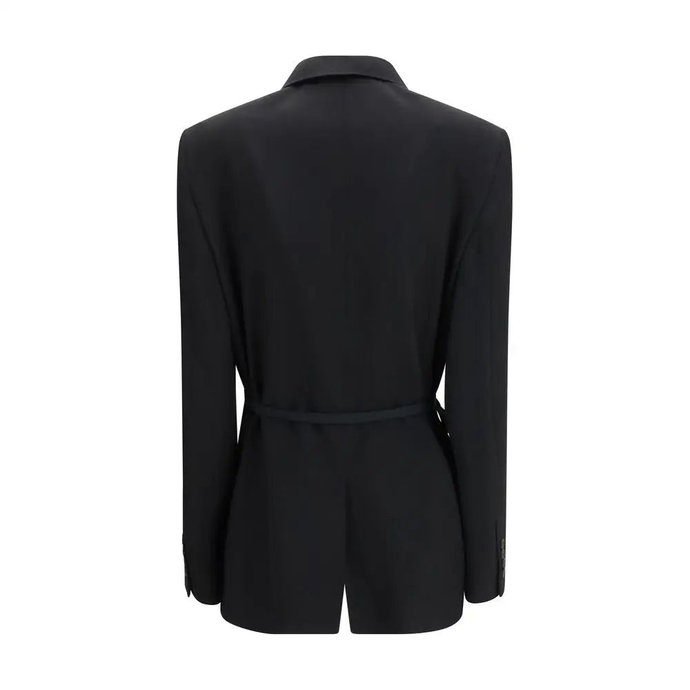 Balenciaga sort uldfrakke i sort med struktureret silhuet og matchende bælte