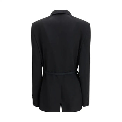 Balenciaga sort uldfrakke i sort med struktureret silhuet og matchende bælte