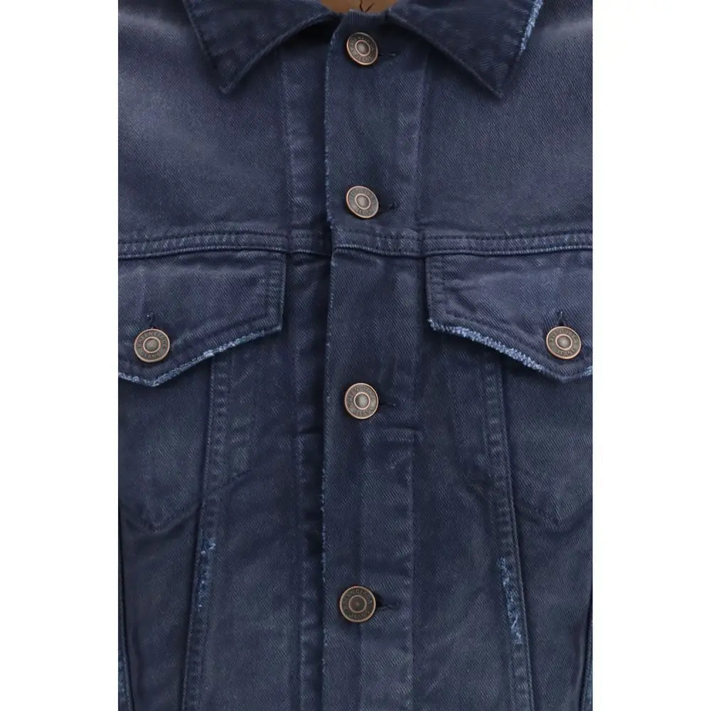 Balenciaga blue cotton denim jacket with brass buttons and frayed edges