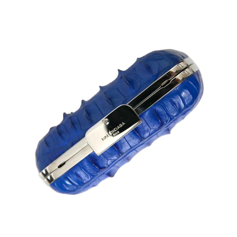 Balenciaga blue exotic skin læder clutch med krokodilleskind og sølvspænde