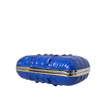 Balenciaga blue exotic skin læder skulder crossbody clutch med krokodilleskind og sølvspænde