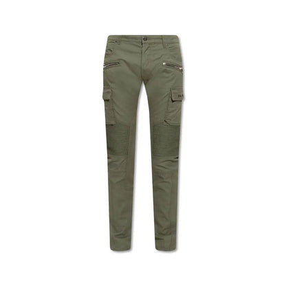 Balmain bicolor cotton cargo pants i olivengrøn med lynlåse og ribbede knæpaneler