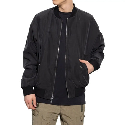 Balmain black cotton bomber jacket med lynlås, ribbet manchetter og taljebånd