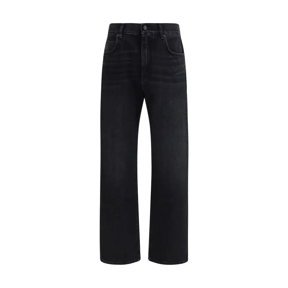 Balmain black cotton jeans med straight cut og fading detaljer