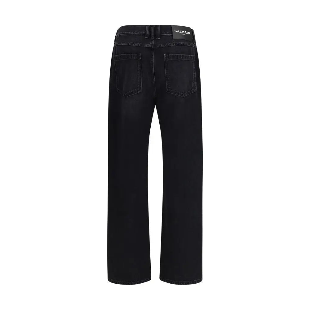 Balmain black cotton jeans med straight-cut silhuet og klassiske bagside lommer