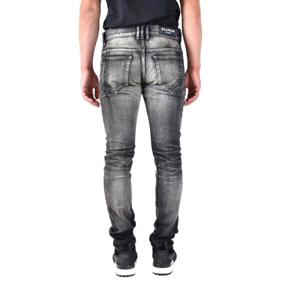 Balmain black cotton skinny jeans med slank pasform og distressed look