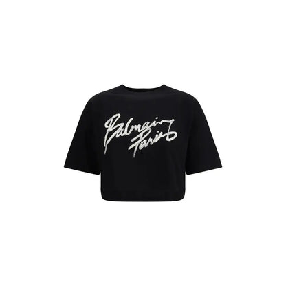 Balmain black cotton t-shirt med hvid Palmer Paris logo