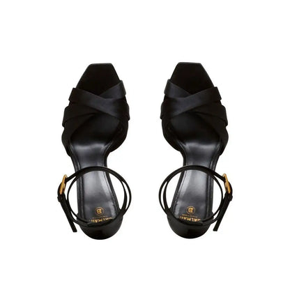 Balmain Black Silk Platform Sandals - Sandaler