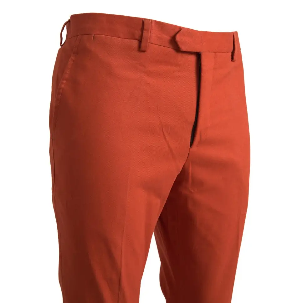 Bencivenga orange straight fit herretrousers med sort syning, 100% originale