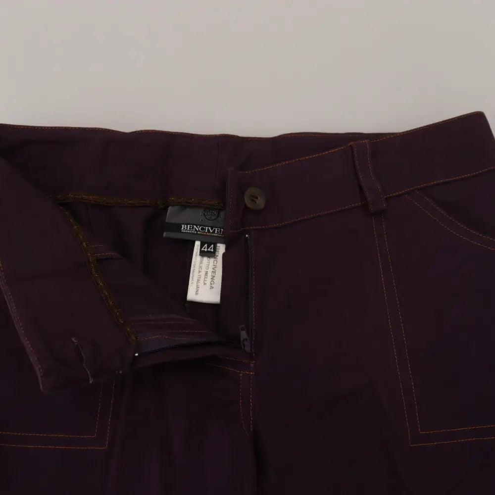 BENCIVENGA Purple Cotton Mid Waist Women Tapered Pants