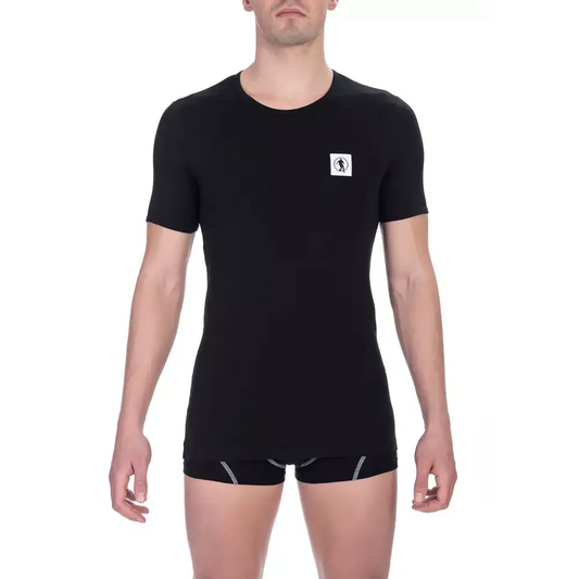 Bikkembergs black cotton herret-shirt med hvidt firkantet logo