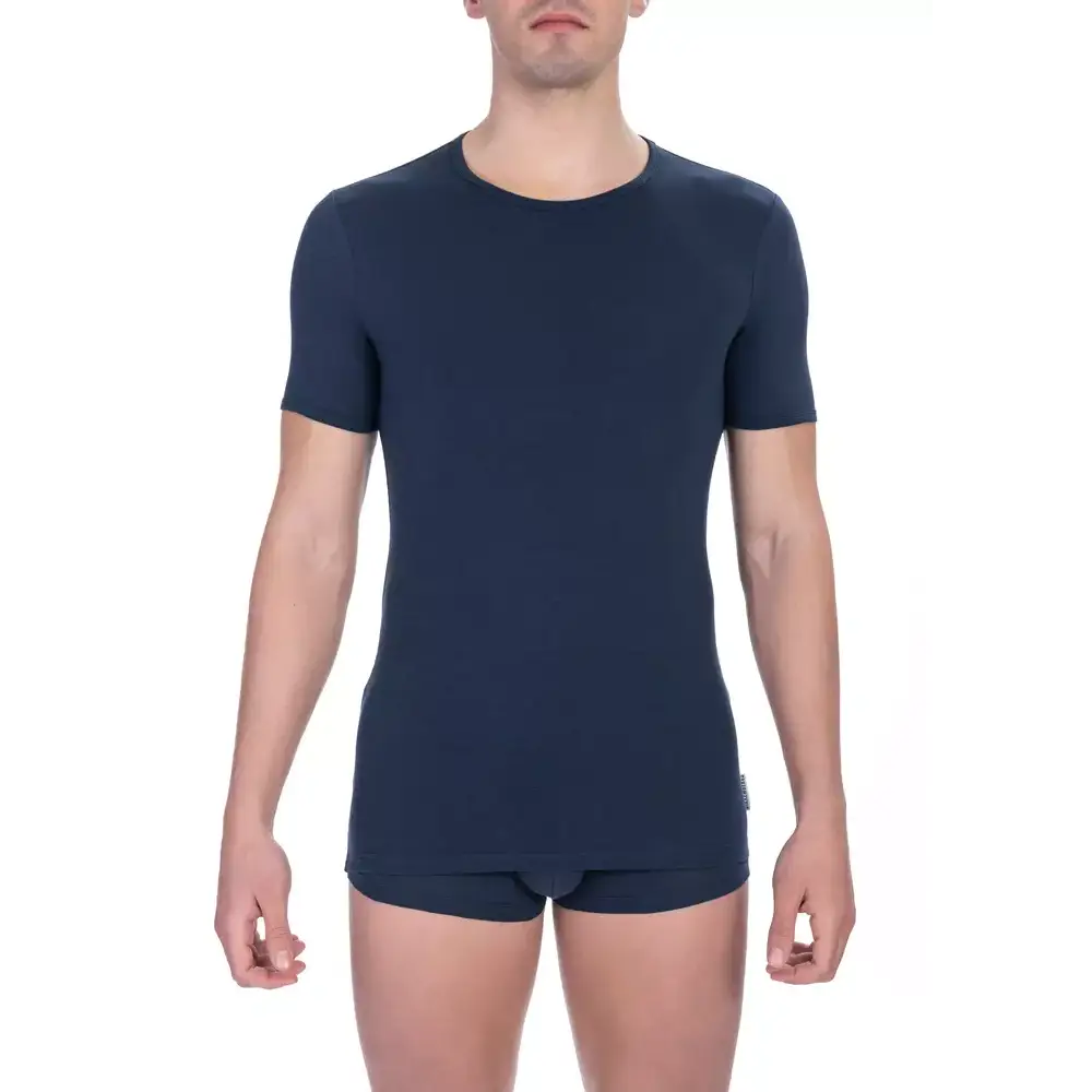 Bikkembergs blå bomuld herret-shirt med navy blå kortærmet rund hals