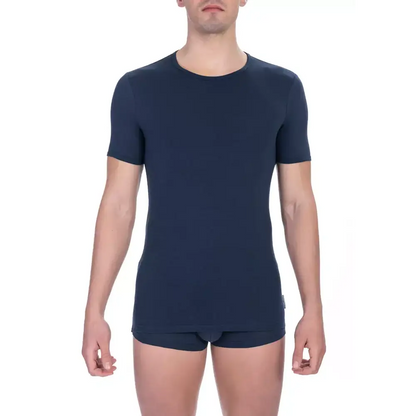 Bikkembergs blå bomuld herret-shirt med navy blå kortærmet rund hals