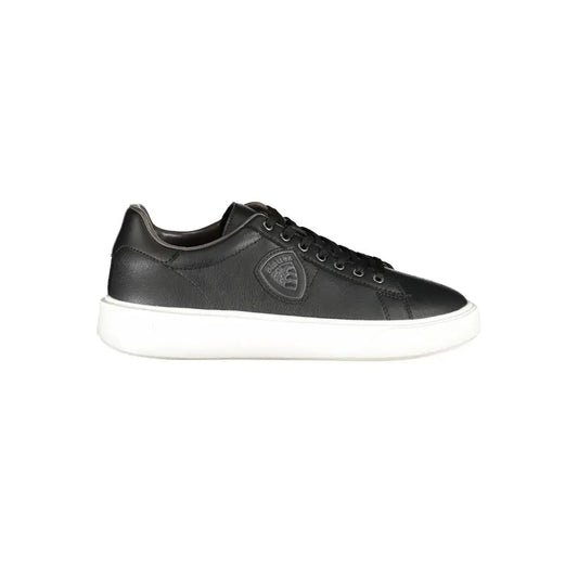 Blauer black leather low-top sneaker med hvid gummisål og skjold-logo