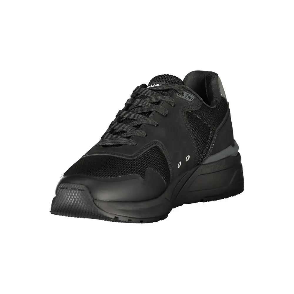 Blauer black polyester sneakers med sort mesh og lædersål