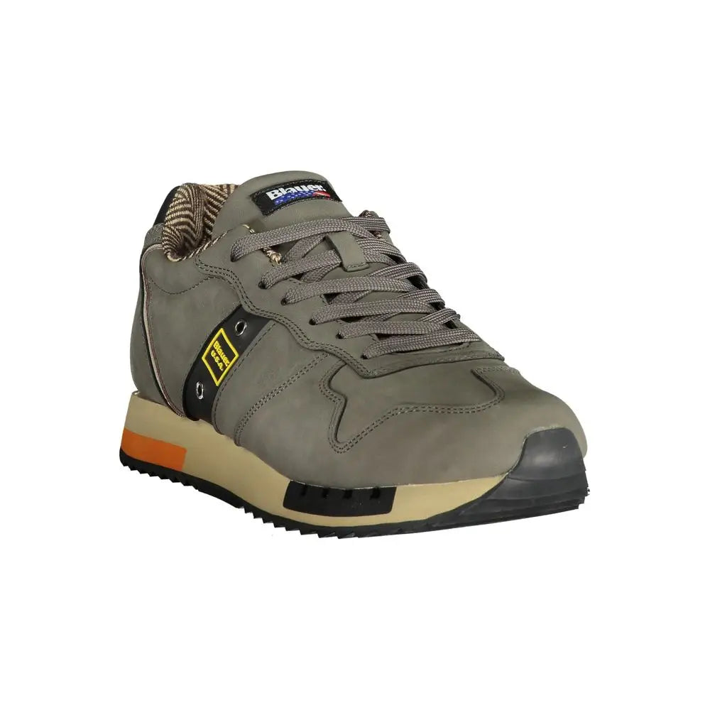 Blauer olivegrønne suede sneakers med accenter. Outlet mærkevarer, spar 30-70%