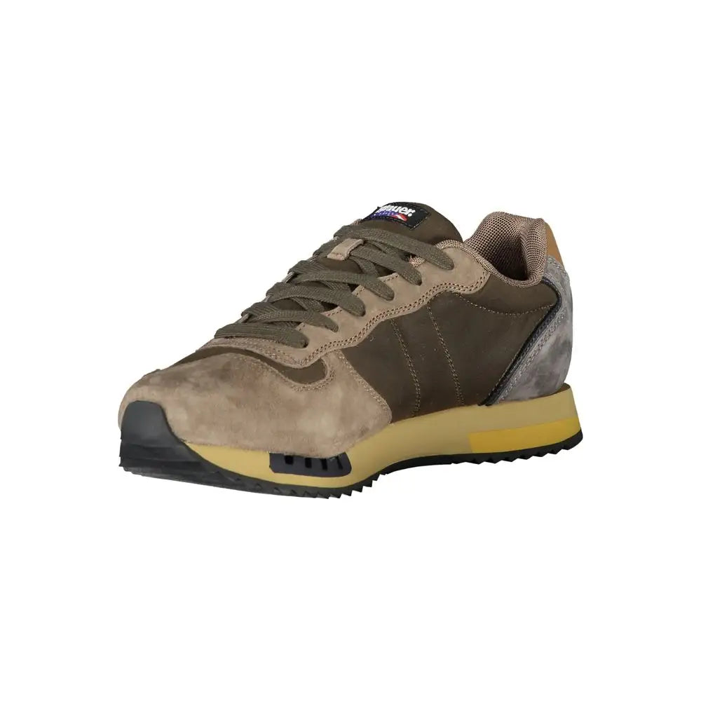 Blauer Green leather mænds sneaker i oliven og beige med gul midsole