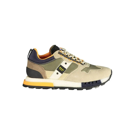 Blauer green polyethylene sneakers i beige og olivengrøn med navy accenter