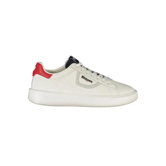 Blauer white leather sneakers with red heel tab and black branding