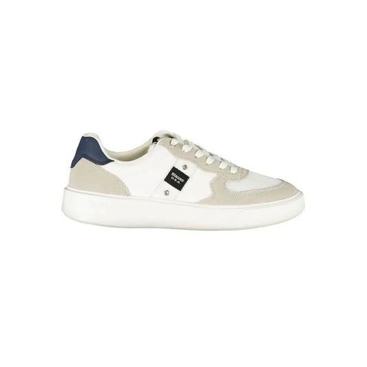 Blauer white leather sneakers in white and beige suede with navy heel tab