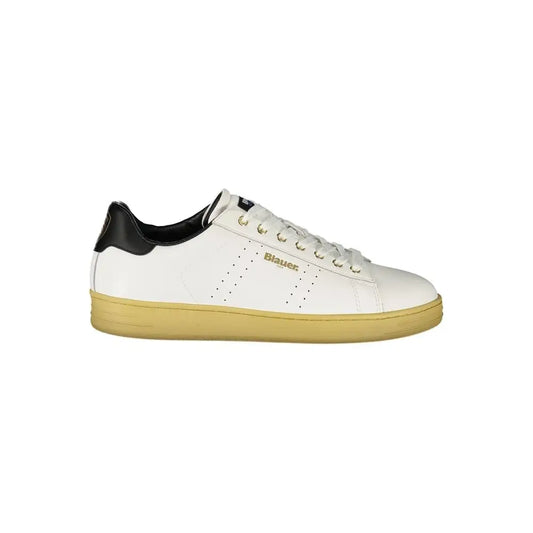 Blauer white leather sneakers with black heel tab and gold laces