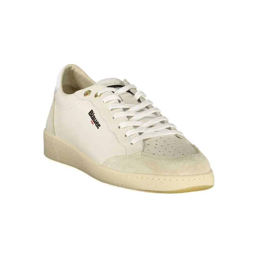 Blauer white leather sneakers i cremede farver med suede og læder