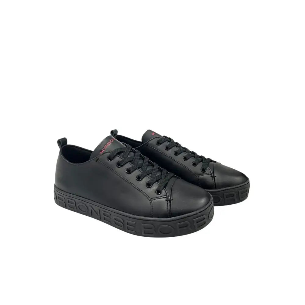 Borbonese Black Leather Men Sneaker - 42 - Sneakers