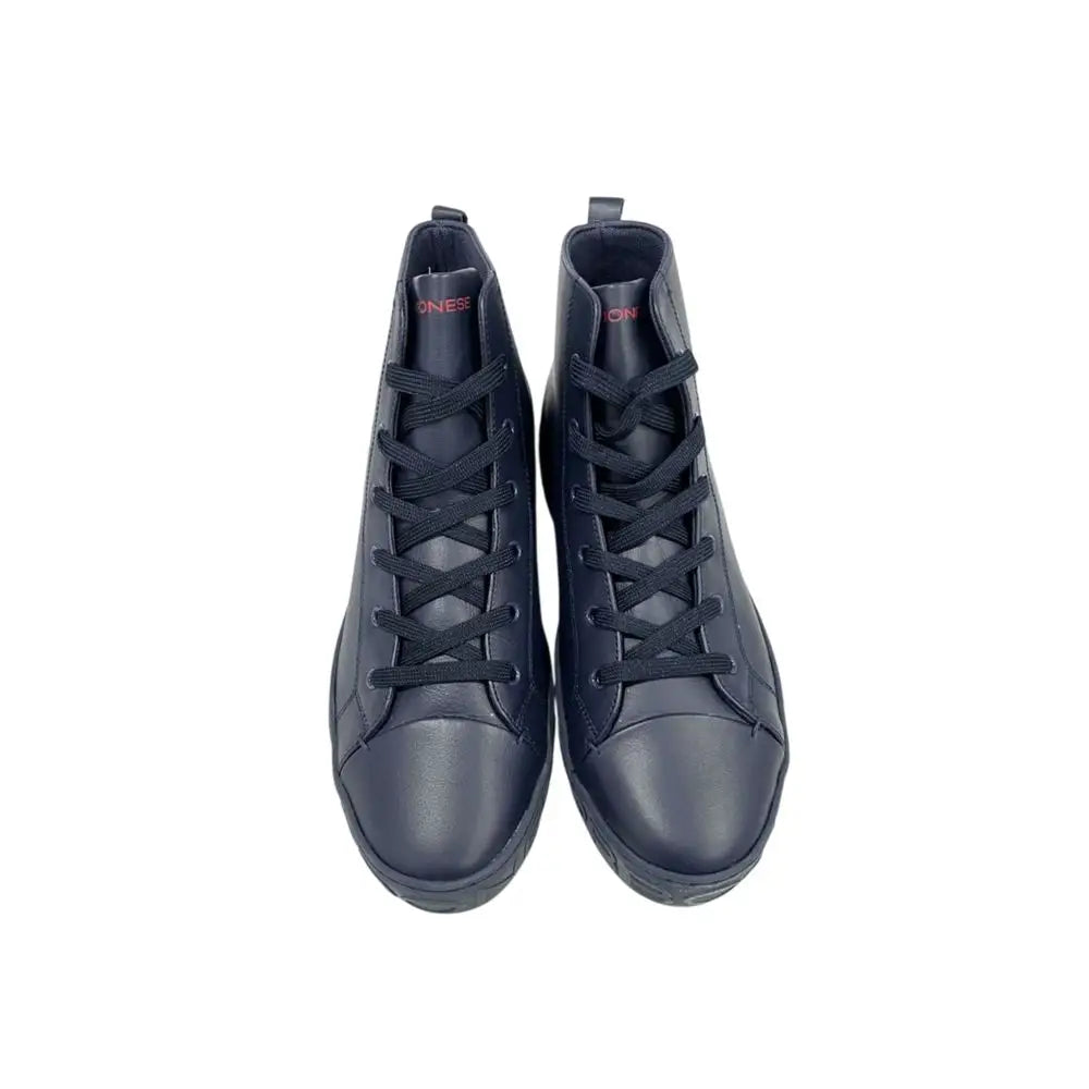 Borbonese blue genuine leather men high-top sneakers with red branding