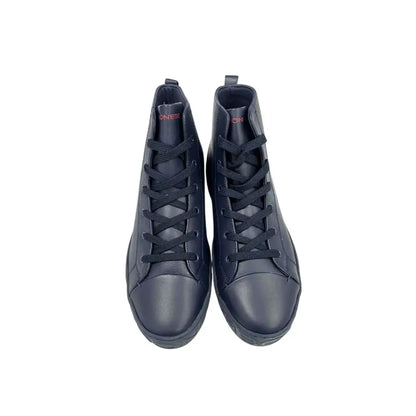 Borbonese blue genuine leather men high-top sneakers with red branding