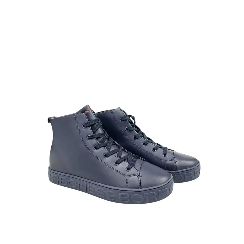 Borbonese Blue genuine leather men high-top sneakers with embossed sole