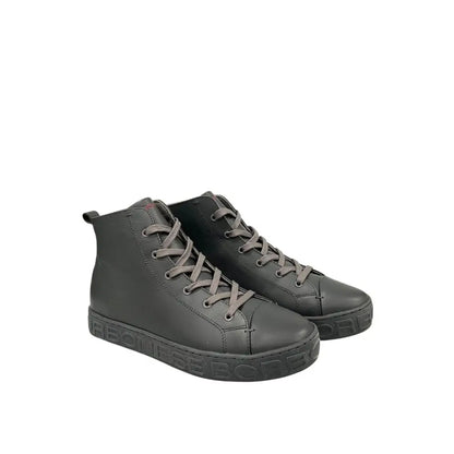Borbonese grey genuine leather men high-top sneakers with gray laces and textured sole