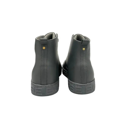 Borbonese grey genuine leather men high-top sneakers with black leather and gold accents