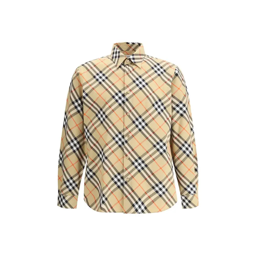 Burberry Archive Check skjorte i beige, sort, hvid og orange tern med klassisk krave