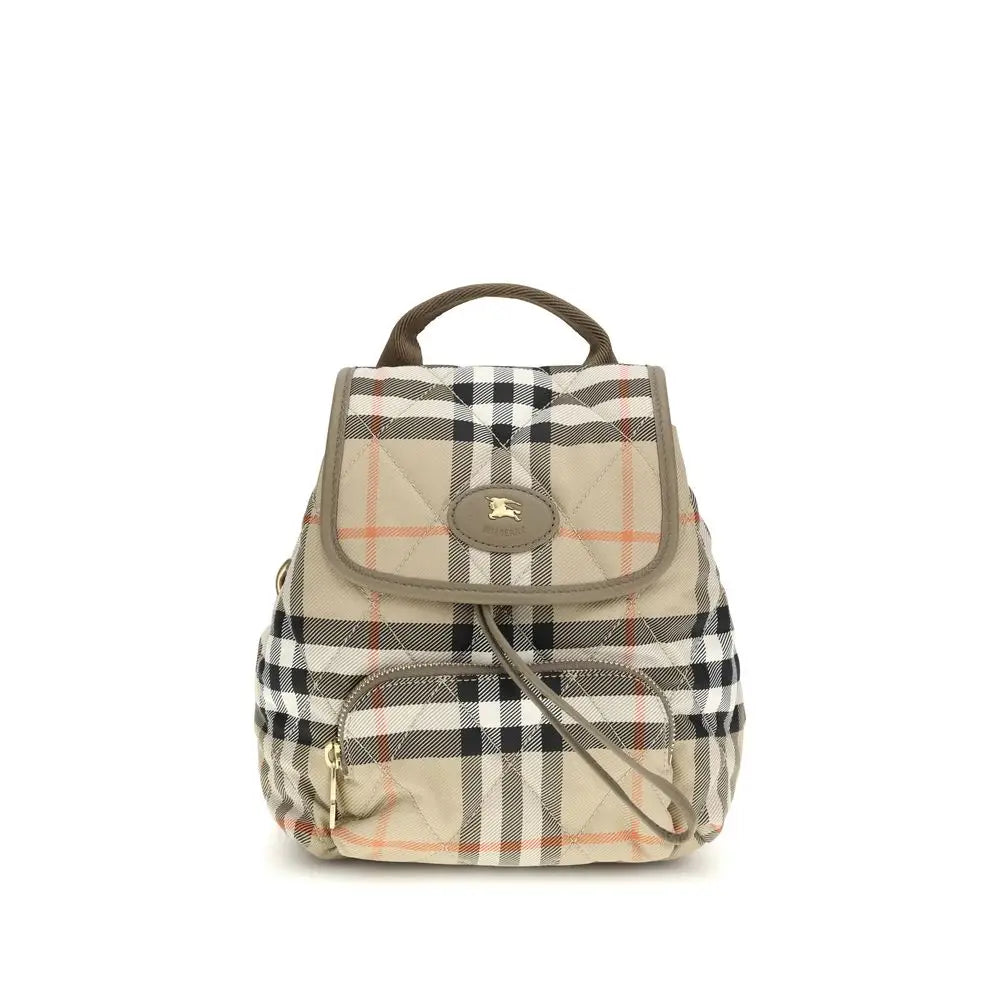 Burberry beige polyamide backpack med sort-hvid ternet mønster